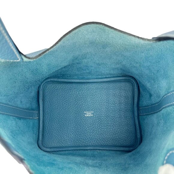 Hermes  Picotin Lock 18 Taurillon Clemence Leather Hobo Bag Blue - Picture 7 of 9